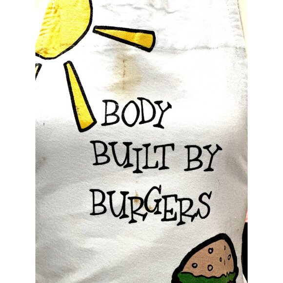 CCC Body Built By Burgers Novelty White Cotton Apron Graphic Hamburger Chef Desi - Picture 2 of 8